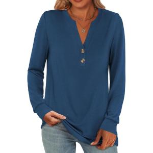 imageANRABESS Womens Long Sleeve Shirts Henley Tops Dressy Casual Blouse Trendy 2025 Fall Clothes Spring Vacation OutfitsDark Blue