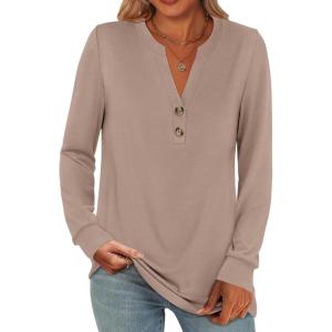 imageANRABESS Womens Long Sleeve Shirts Henley Tops Dressy Casual Blouse Trendy 2025 Fall Clothes Spring Vacation OutfitsLight Brown