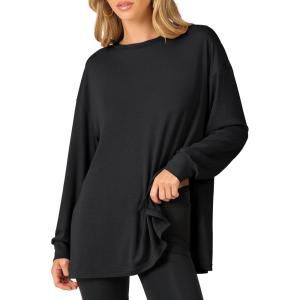 imageANRABESS Womens Oversized Long Sleeve shirts Fall Workout Tunic Tops Athletic Gym Tshirts Soft Basic Tees 2026 OutfitsBlack