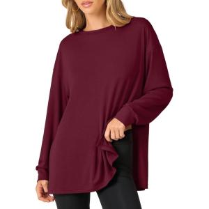 imageANRABESS Womens Oversized Long Sleeve shirts Fall Workout Tunic Tops Athletic Gym Tshirts Soft Basic Tees 2026 OutfitsBurgundy
