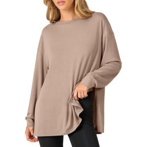 imageANRABESS Womens Oversized Long Sleeve shirts Fall Workout Tunic Tops Athletic Gym Tshirts Soft Basic Tees 2026 OutfitsLight Brown