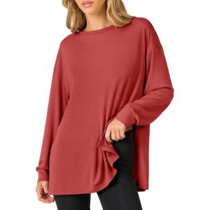 imageANRABESS Womens Oversized Long Sleeve shirts Fall Workout Tunic Tops Athletic Gym Tshirts Soft Basic Tees 2026 OutfitsOrange