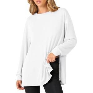 imageANRABESS Womens Oversized Long Sleeve shirts Fall Workout Tunic Tops Athletic Gym Tshirts Soft Basic Tees 2026 OutfitsWhite