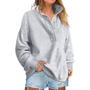 imageANRABESS Womens Oversized Sweatshirt Long Sleeve Henley Pullover Tops 2026 Spring Casual Button Loose Fit Teens OutfitsLight Grey