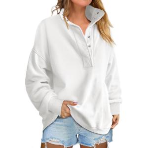 imageANRABESS Womens Oversized Sweatshirt Long Sleeve Henley Pullover Tops 2026 Spring Casual Button Loose Fit Teens OutfitsWhite