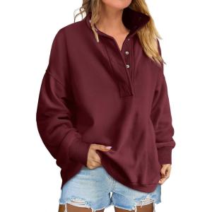 imageANRABESS Womens Oversized Sweatshirt Long Sleeve Henley Pullover Tops 2026 Spring Casual Button Loose Fit Teens OutfitsWine Red