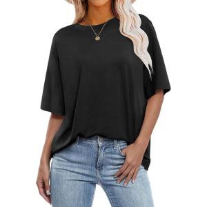 imageANRABESS Womens Oversized T Shirts Short Sleeve Crewneck Tops Casual Loose Basic Tee Shirts 2026 Summer Trendy OutfitsBlack