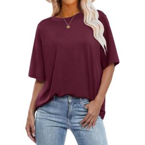 imageANRABESS Womens Oversized T Shirts Short Sleeve Crewneck Tops Casual Loose Basic Tee Shirts 2026 Summer Trendy OutfitsDark Red