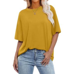 imageANRABESS Womens Oversized T Shirts Short Sleeve Crewneck Tops Casual Loose Basic Tee Shirts 2026 Summer Trendy OutfitsGinger