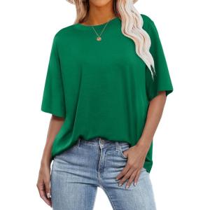 imageANRABESS Womens Oversized T Shirts Short Sleeve Crewneck Tops Casual Loose Basic Tee Shirts 2026 Summer Trendy OutfitsGreen