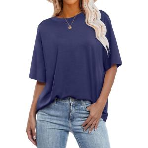 imageANRABESS Womens Oversized T Shirts Short Sleeve Crewneck Tops Casual Loose Basic Tee Shirts 2026 Summer Trendy OutfitsNavy Blue