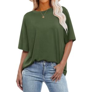 imageANRABESS Womens Oversized T Shirts Short Sleeve Crewneck Tops Casual Loose Basic Tee Shirts 2026 Summer Trendy OutfitsOlive