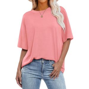imageANRABESS Womens Oversized T Shirts Short Sleeve Crewneck Tops Casual Loose Basic Tee Shirts 2026 Summer Trendy OutfitsPink