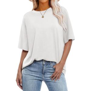 imageANRABESS Womens Oversized T Shirts Short Sleeve Crewneck Tops Casual Loose Basic Tee Shirts 2026 Summer Trendy OutfitsWhite