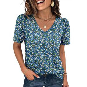 imageANRABESS Womens Short Sleeve Shirts Eyelet V Neck Tops Summer Business Casual Clothes 2026 Work Office TShirtsBlue White Green Floral