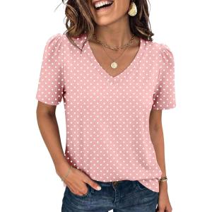 imageANRABESS Womens Short Sleeve Shirts Eyelet V Neck Tops Summer Business Casual Clothes 2026 Work Office TShirtsPink Round Dot