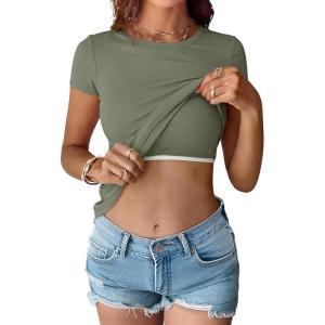 imageANRABESS Womens Short Sleeve Tops Built in Bra 2026 Summer T Shirts Slim Fitted Going Out Y2K Basic Tee Vacation ClothesOlive