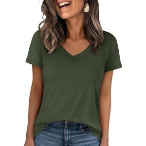 imageANRABESS Womens Short Sleeve Tops Casual V Neck Wrinkle  Free Basic T Shirts Summer Cute Tee 2026 Spring Fashion ClothesArmy Green
