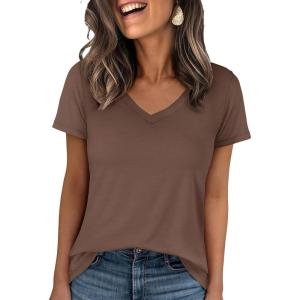 imageANRABESS Womens Short Sleeve Tops Casual V Neck Wrinkle  Free Basic T Shirts Summer Cute Tee 2026 Spring Fashion ClothesBrown