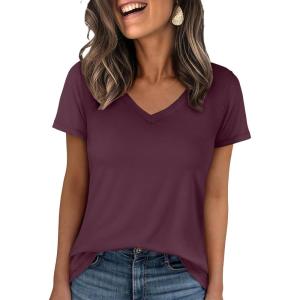 imageANRABESS Womens Short Sleeve Tops Casual V Neck Wrinkle  Free Basic T Shirts Summer Cute Tee 2026 Spring Fashion ClothesDark Red