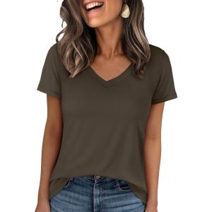 imageANRABESS Womens Short Sleeve Tops Casual V Neck Wrinkle  Free Basic T Shirts Summer Cute Tee 2026 Spring Fashion ClothesDrak Brown