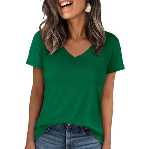 imageANRABESS Womens Short Sleeve Tops Casual V Neck Wrinkle  Free Basic T Shirts Summer Cute Tee 2026 Spring Fashion ClothesGreen