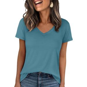 imageANRABESS Womens Short Sleeve Tops Casual V Neck Wrinkle  Free Basic T Shirts Summer Cute Tee 2026 Spring Fashion ClothesLake Blue