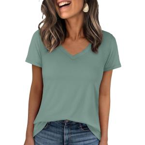 imageANRABESS Womens Short Sleeve Tops Casual V Neck Wrinkle  Free Basic T Shirts Summer Cute Tee 2026 Spring Fashion ClothesLight Green