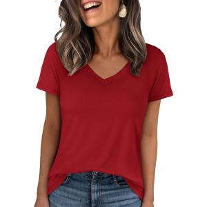 imageANRABESS Womens Short Sleeve Tops Casual V Neck Wrinkle  Free Basic T Shirts Summer Cute Tee 2026 Spring Fashion ClothesRed