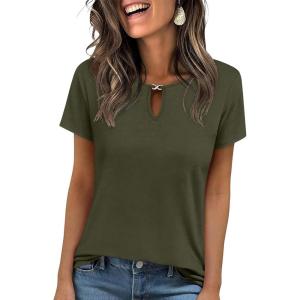 imageANRABESS Womens Short Sleeve Tops Summer Tshirts Cute Keyhole Neck Casual Basic Tee Dressy Work 2026 Spring Trendy OutfitsArmy Green