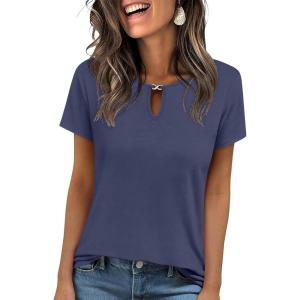 imageANRABESS Womens Short Sleeve Tops Summer Tshirts Cute Keyhole Neck Casual Basic Tee Dressy Work 2026 Spring Trendy OutfitsBlue Gray