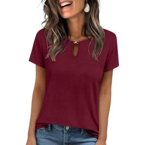imageANRABESS Womens Short Sleeve Tops Summer Tshirts Cute Keyhole Neck Casual Basic Tee Dressy Work 2026 Spring Trendy OutfitsBurgundy