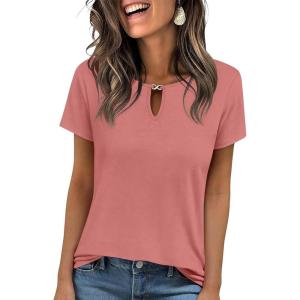 imageANRABESS Womens Short Sleeve Tops Summer Tshirts Cute Keyhole Neck Casual Basic Tee Dressy Work 2026 Spring Trendy OutfitsCoral