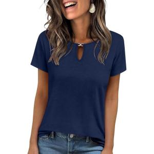 imageANRABESS Womens Short Sleeve Tops Summer Tshirts Cute Keyhole Neck Casual Basic Tee Dressy Work 2026 Spring Trendy OutfitsDeep Royal Blue