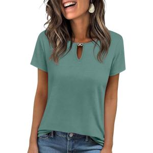 imageANRABESS Womens Short Sleeve Tops Summer Tshirts Cute Keyhole Neck Casual Basic Tee Dressy Work 2026 Spring Trendy OutfitsGreen