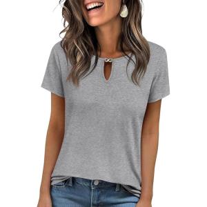 imageANRABESS Womens Short Sleeve Tops Summer Tshirts Cute Keyhole Neck Casual Basic Tee Dressy Work 2026 Spring Trendy OutfitsGrey