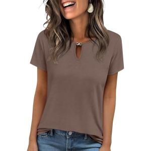 imageANRABESS Womens Short Sleeve Tops Summer Tshirts Cute Keyhole Neck Casual Basic Tee Dressy Work 2026 Spring Trendy OutfitsLight Brown