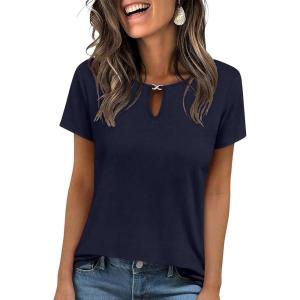 imageANRABESS Womens Short Sleeve Tops Summer Tshirts Cute Keyhole Neck Casual Basic Tee Dressy Work 2026 Spring Trendy OutfitsNavy Blue