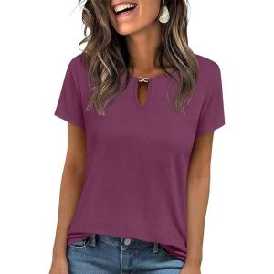 imageANRABESS Womens Short Sleeve Tops Summer Tshirts Cute Keyhole Neck Casual Basic Tee Dressy Work 2026 Spring Trendy OutfitsPurple Red