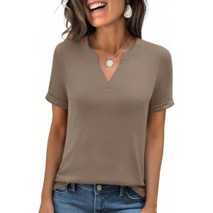 imageANRABESS Womens Short Sleeve V Neck Tops Summer Casual TShirts Blouses 2026 Spring Trendy Beach Vacation ClothesLight Khaki