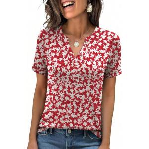 imageANRABESS Womens Short Sleeve V Neck Tops Summer Casual TShirts Blouses 2026 Spring Trendy Beach Vacation ClothesRed White Floral