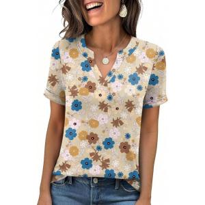 imageANRABESS Womens Short Sleeve V Neck Tops Summer Casual TShirts Blouses 2026 Spring Trendy Beach Vacation ClothesYellow Multicolored Floral