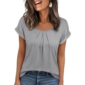 imageANRABESS Womens T Shirts Pleated Short Sleeve Tops Summer Business Casual Dressy Blouses 2026 Cute Fashion ClothesGrey