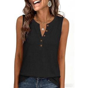 imageANRABESS Womens Tank Top Waffle Knit Sleeveless Henley Shirts 2026 Summer Loose Button Up V Neck Dressy Casual Tops ClothesBlack