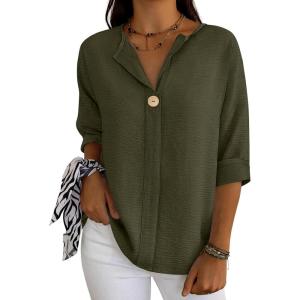 imageANRABESS Womens Tops 34 Sleeve Dressy Casual V Neck Henley Tee Shirts 2026 Summer Business Work Blouses Fashion ClothesArmy Green
