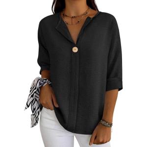 imageANRABESS Womens Tops 34 Sleeve Dressy Casual V Neck Henley Tee Shirts 2026 Summer Business Work Blouses Fashion ClothesBlack