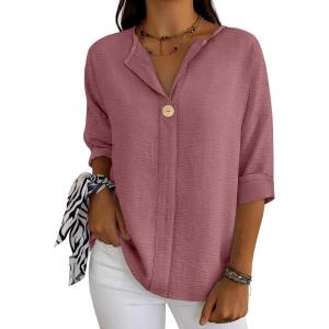 imageANRABESS Womens Tops 34 Sleeve Dressy Casual V Neck Henley Tee Shirts 2026 Summer Business Work Blouses Fashion ClothesDusty Rose
