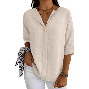 imageANRABESS Womens Tops 34 Sleeve Dressy Casual V Neck Henley Tee Shirts 2026 Summer Business Work Blouses Fashion ClothesLight Yellow