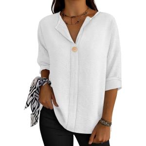 imageANRABESS Womens Tops 34 Sleeve Dressy Casual V Neck Henley Tee Shirts 2026 Summer Business Work Blouses Fashion ClothesWhite