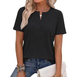 imageANRABESS Womens Tops Short Sleeve Henley Shirts Dressy Casual Blouse Summer Cute Tshirt 2026 Spring Lightweight Tunic SweaterBlack